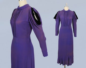 1930s Dress / 30s Faded Purple Crepe Cold Shoulder CRAZY Sleeves