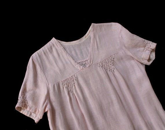 1920s Dress / 20s Pink Cotton Linen Smock Dress /… - image 2