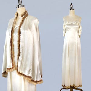 1930s Wedding Dress / 30s Fur Trim Gown and Cape Set image 1