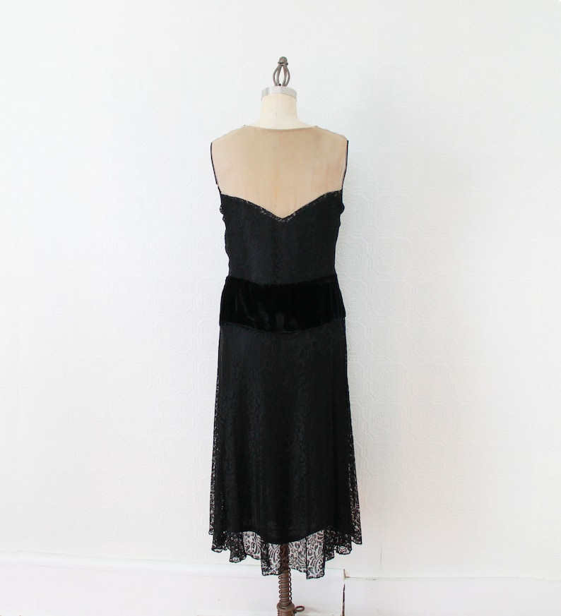 1920s Dress / Lace Illusion Dress / Velvet Dropped Waist image 4