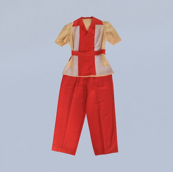 Rare 1940s Pant Set / 40s Color Block Gabardine P… - image 2