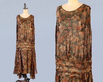 RARE 1920s Dress / 20s Floral Metallic LAMÉ Dress /INCREDIBLE Wearable Work of Art ! / Shimmering 20s Gown / L