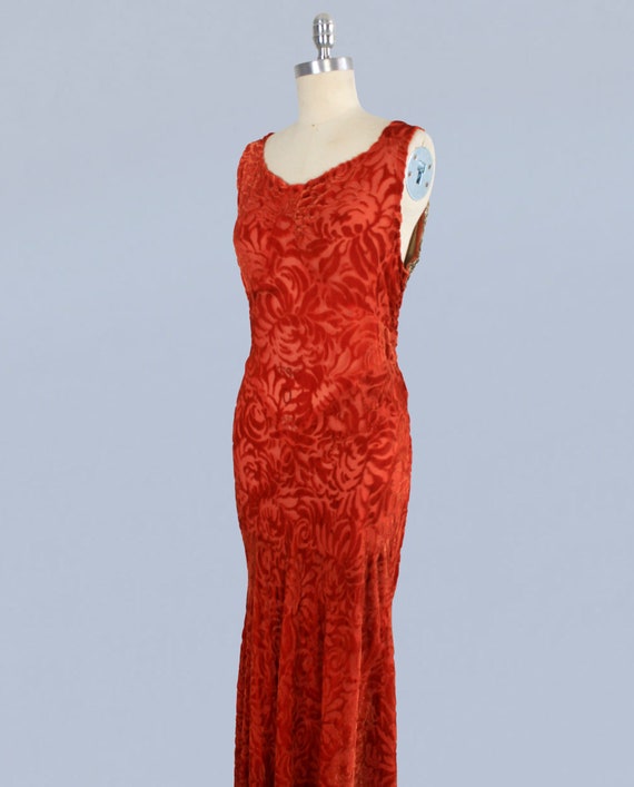 1930s Dress / 30s Burnout Velvet Gown / Sequin Ba… - image 3