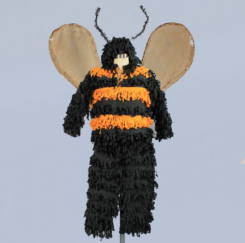 Rare Antique Halloween Costume / 1920s BUMBLE BEE Costume / 20s Crepe Paper Set with Wings and Matching Hat / Insect Bee Costume image 1