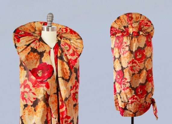 1920s Flapper Coat / 20s Floral Lame Cocoon Cape … - image 3