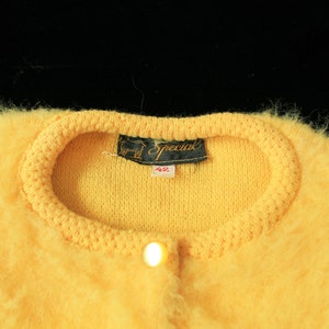 1950s Sweater / 50s FUZZY Bright YELLOW Knit Cardigan Sweater Button Down image 4