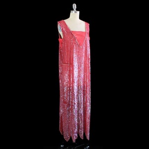 1920s Dress / Hot Pink SEQUIN Encrusted Flapper Dress / Authentic 20s Rare image 9