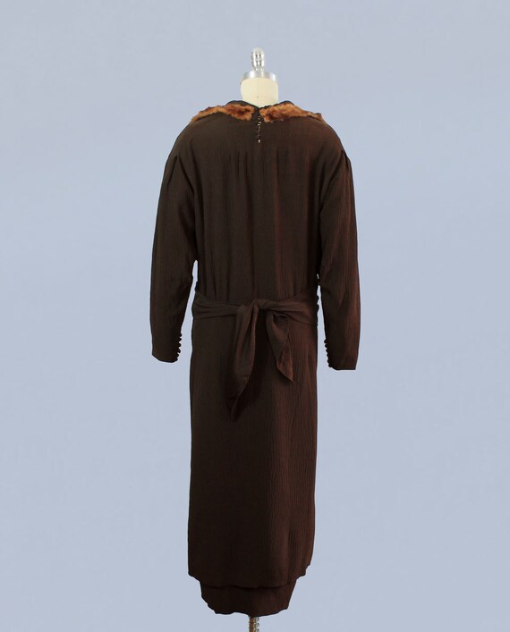 1930s Dress / 30s Chocolate Textured Crepe Fur Tr… - image 7