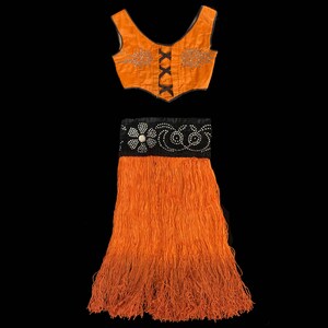 RARE 1920s Showgirl Costume / 20s 30s Burlesque Corset Top and Ombre Fringe Skirt / Rhinestone Designs image 10