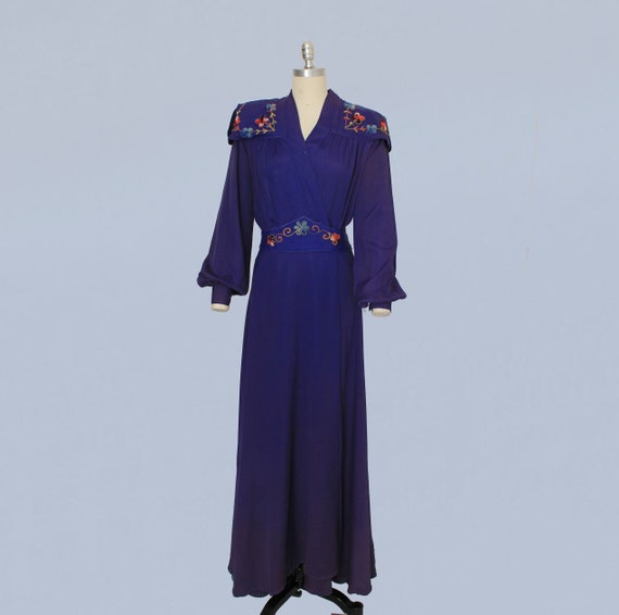 1940s Wrap Dress / 40s Dressing Gown / Indigo Pur… - image 3