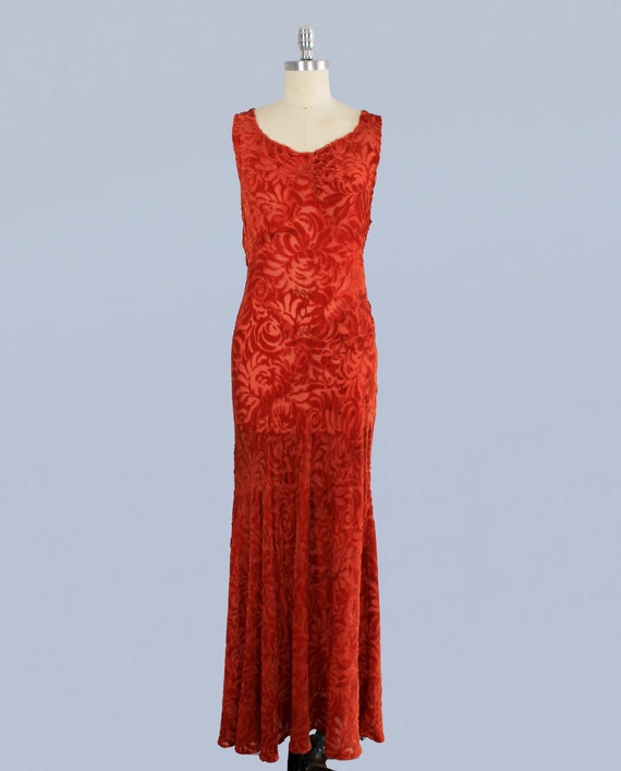 1930s Dress / 30s Burnout Velvet Gown / Sequin Ba… - image 4