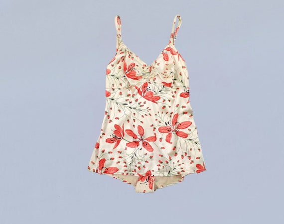 1940s Satin Swimsuit / 40s Satin Tie Back Bather L