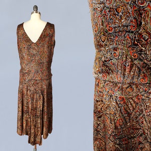 RARE 1920s Dress / 20s Metallic Lamé Dress / Paisley Print Antique Gold LAMÉ image 3