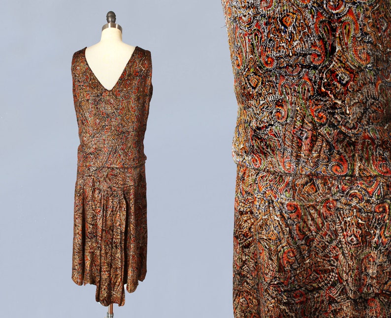 RARE 1920s Dress / 20s Metallic Lamé Dress / Paisley Print Antique Gold LAMÉ image 3