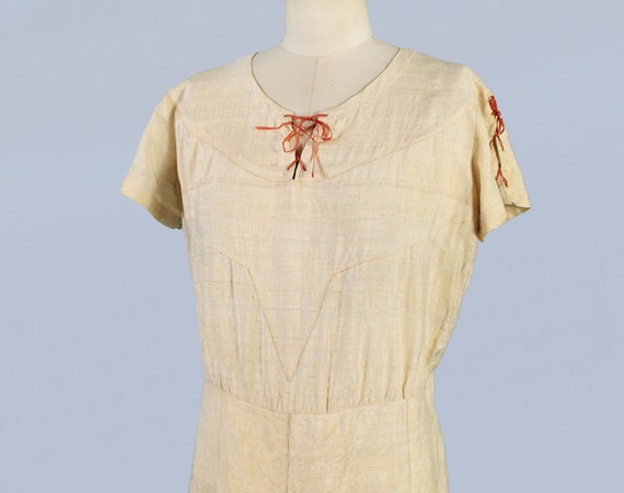 1930s Dress / 30s LACE UP Raw Silk Dress - image 4