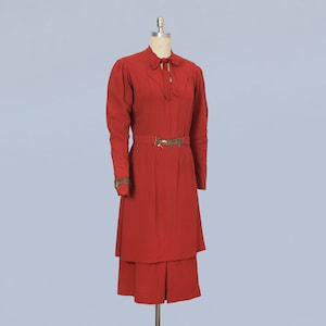 RARE 1930s Dress / 30s METAL CHARMS Art Deco Red Crepe Dress image 3