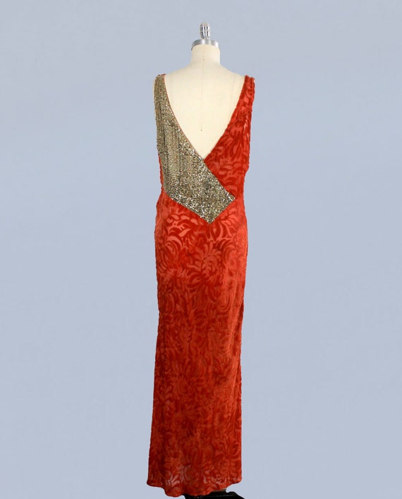 1930s Dress / 30s Burnout Velvet Gown / Sequin Ba… - image 6