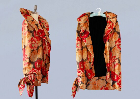 1920s Flapper Coat / 20s Floral Lame Cocoon Cape … - image 5