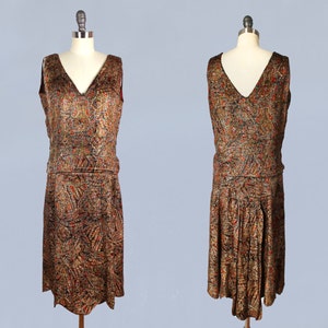 RARE 1920s Dress / 20s Metallic Lamé Dress / Paisley Print Antique Gold LAMÉ image 2