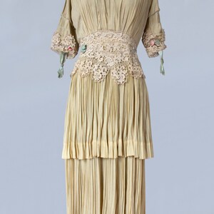 1910s Dress/ Edwardian Wedding Dress / RARE Ecru Pleated Gown / Very Wearable image 3