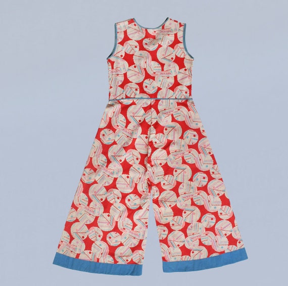 1930s Beach Pajamas / 30s Cotton Jumpsuit / Abstr… - image 4