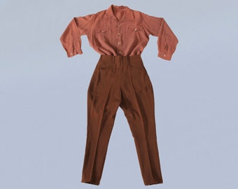 Rare 1940s Pant Set / 40s Western Gabardine Pants and Shirt Two Piece Outfit