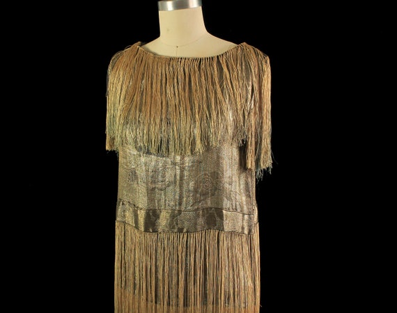 Rare 1920s Dress / 20s Gold Metallic LAMÉ Dress /… - image 2