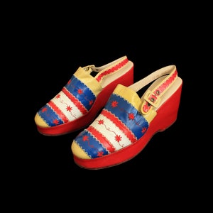 1970s Platforms /70s Does 40s Platform Wedge Slingback Clog / DELMAN 9 10 image 1