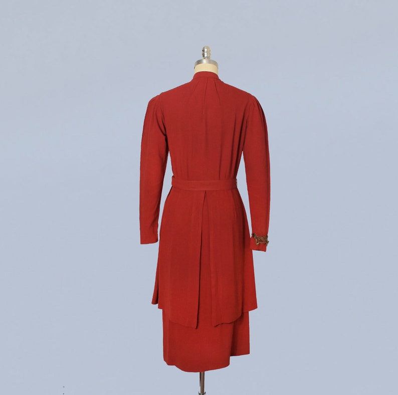 RARE 1930s Dress / 30s METAL CHARMS Art Deco Red Crepe Dress image 7