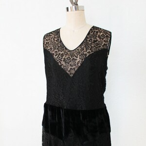1920s Dress / Lace Illusion Dress / Velvet Dropped Waist image 5