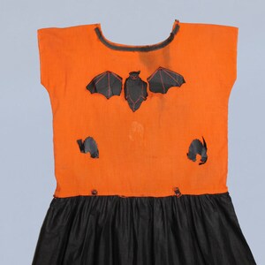 RARE Antique Halloween Dress / 1920s Costume Dress Orange and Black with BAT and Black CAT Cutouts image 4
