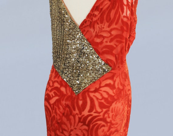 1930s Dress / 30s Burnout Velvet Gown / Sequin Ba… - image 7