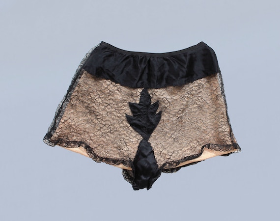 Rare! 1940s Lingerie / 40s Black Lace Adam and Eve