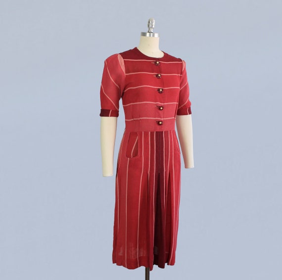 1930s Dress / Late 30s Early 40s Day Dress / Stri… - image 4