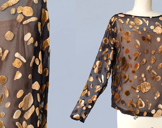 RARE 1920s Blouse / 20s BURNOUT Devore Silk Velvet