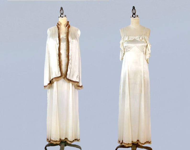 1930s Wedding Dress / 30s Fur Trim Gown and Cape Set image 4