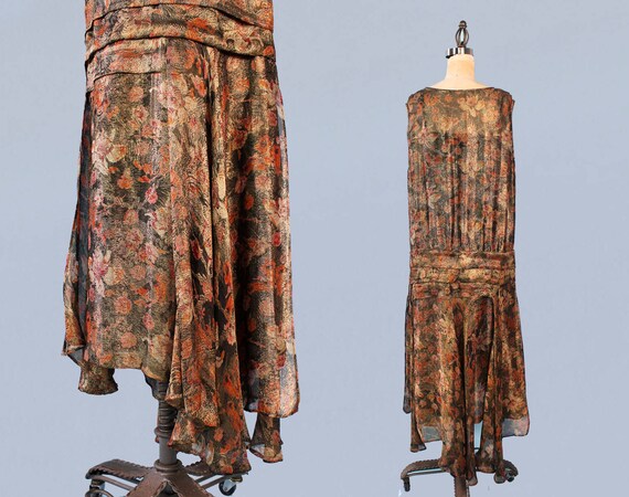 RARE 1920s Dress / 20s Floral Metallic LAMÉ Dress… - image 3