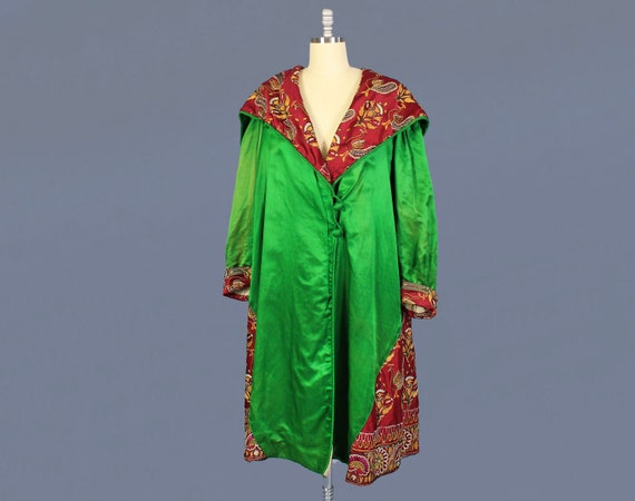 1920s Coat / 20s Candy Apple Green Satin Coat / Pe