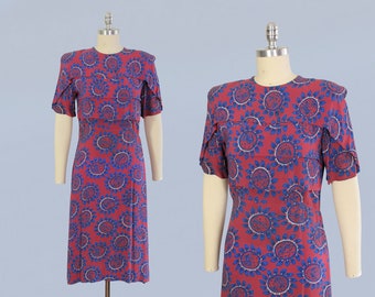 1940s Dress / 40s Novelty Print Silk / GREEK GODS