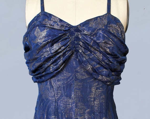 1930s Dress / 30s Periwinkle and Silver Metallic … - image 2