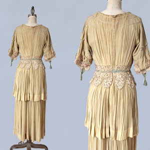 1910s Dress/ Edwardian Wedding Dress / RARE Ecru Pleated Gown / Very Wearable image 4