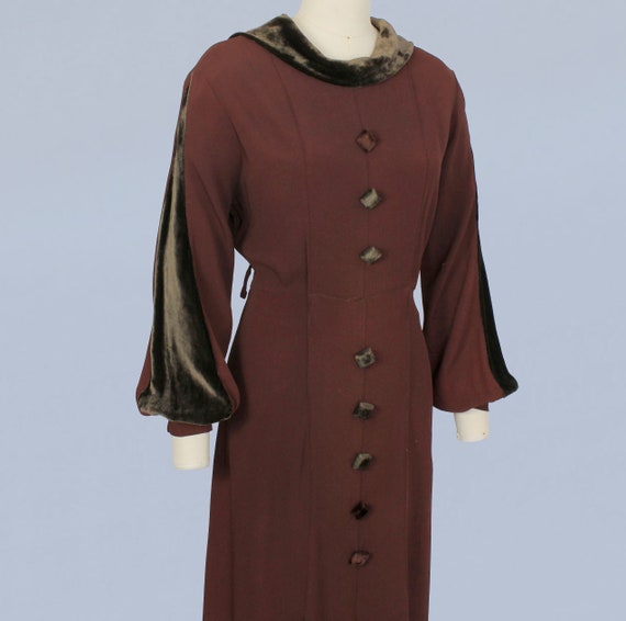 1930s Dress / 30s Chocolate Crepe and Velvet Dres… - image 6