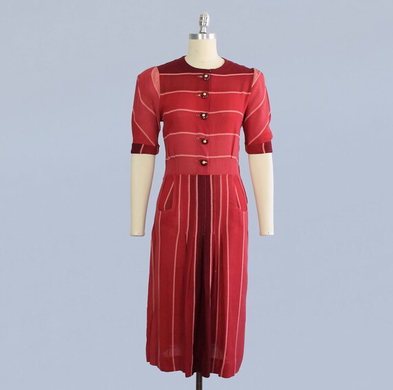 1930s Dress / Late 30s Early 40s Day Dress / Stri… - image 3