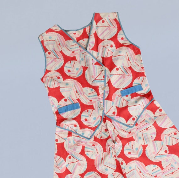 1930s Beach Pajamas / 30s Cotton Jumpsuit / Abstr… - image 2