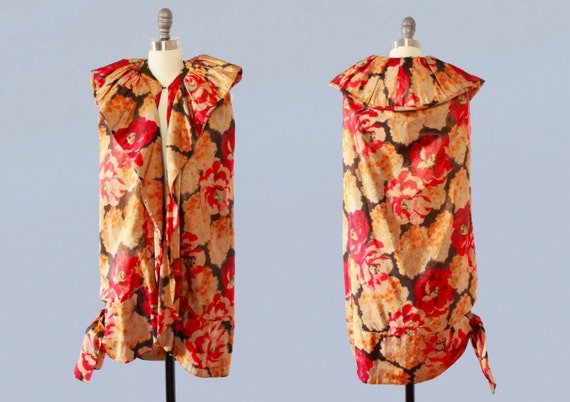 1920s Flapper Coat / 20s Floral Lame Cocoon Cape … - image 2