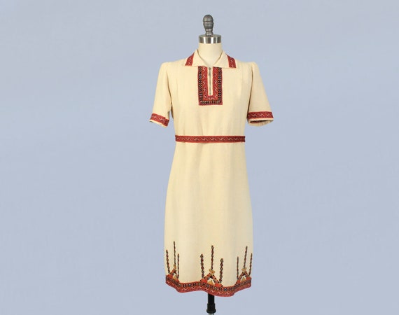 1930s Dress / 30s Embroidered Folk Dress / Petite