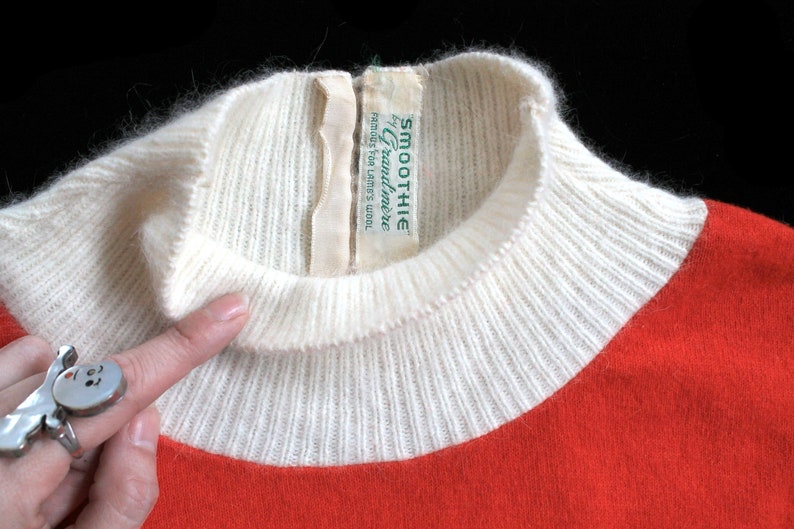 1950s Sweater / 50s RED Pullover Knit Top / Fuzzy Angora Collar image 3