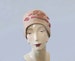 1920s Hat / 20s Flapper Cloche Hat / Tan and Pink Wool Buckle Hat 