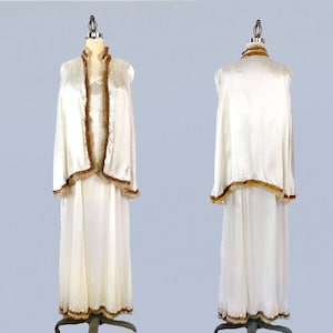 1930s Wedding Dress / 30s Fur Trim Gown and Cape Set image 8