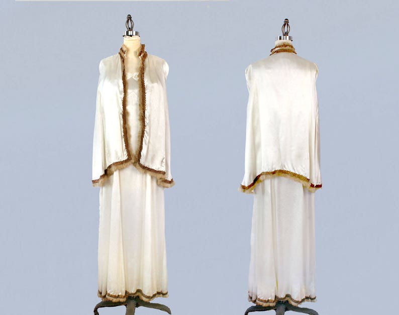 1930s Wedding Dress / 30s Fur Trim Gown and Cape Set image 8